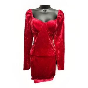 Madden NYC Large Red Velvet Long Sleeve Bodycon Mini Dress Square Neck Festive